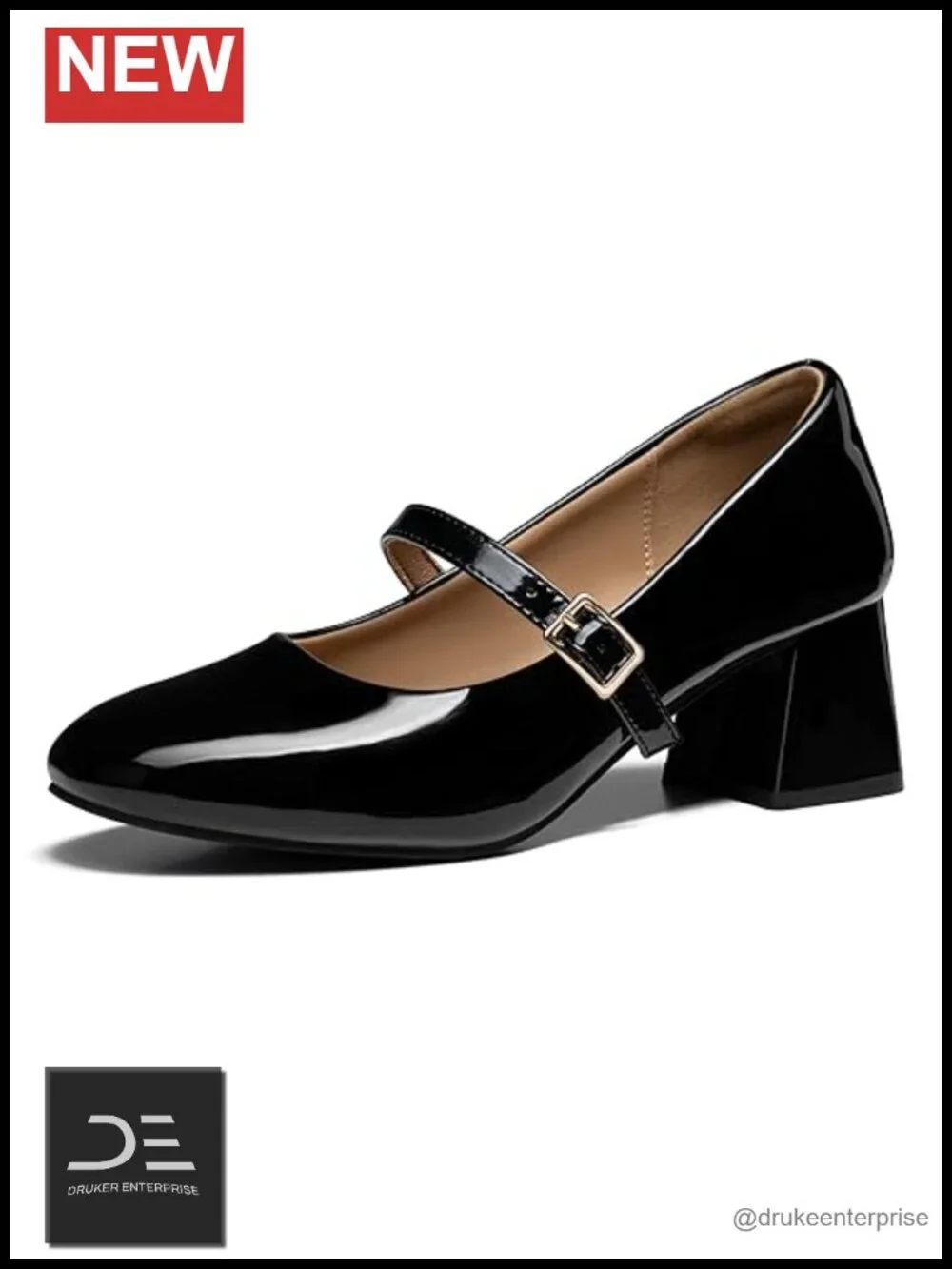 Chunky Mary Jane Heels Women Dress Shoes Block Heel Pumps Patent Faux Leather